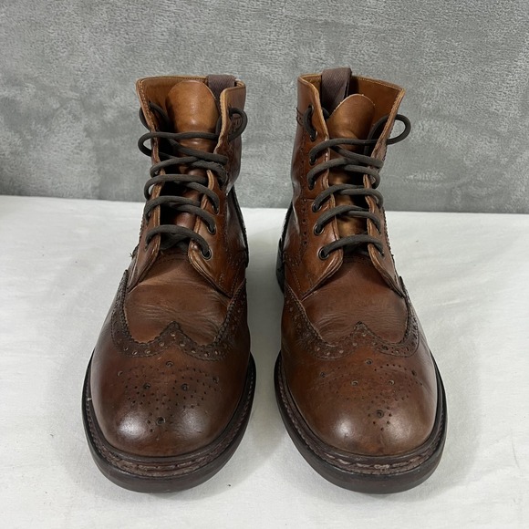 VTG Polo Ralph Lauren Boots Mens Size 10.5 D Brown Leather Wingtip Brogue 9899 - Picture 2 of 8